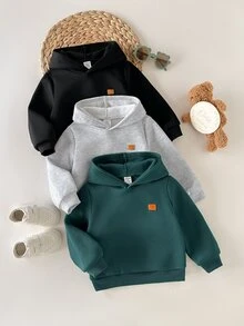 SHEIN 3pcs -Pack Hooded Sweatshirts For Baby Boys – Warm, Comfortable, And Suitable For Autumn And Winter - Multicolor - View 5