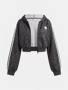 SHEIN 青少年女孩灰色連帽兩件套，雙拉鍊秋季夾克搭配直筒寬鬆長褲，學院風適合返校穿搭 - 彩色 - 查看 5