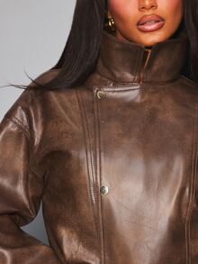 NYA SZN Project NYA INSTINCT Jacket Double Breasted Collared Everyday Luxury Basic Chic Cute Casual Festival Going Out Animal Print Leopard Brown Fall Winter - Brown - View 6