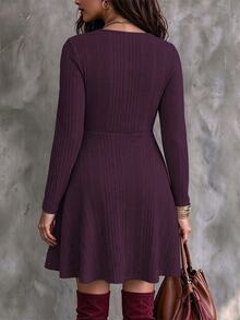 Ceyna Plus Ribbed Knit Scoop Neck Dress Without Belt Fall Cloth For Women Cocktail Party Elegant - Purple - View 2