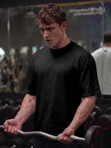 GymBeat Men Muscle Fit Workout T-Shirt, American Style Back Graffiti Letter Print Oversized Short Sleeve - Multicolor - View 4