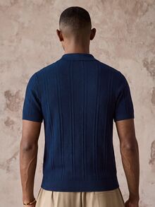 AKNOTIC Men's Solid Color Polo Collar Short Sleeve Casual Knit Top Halloween Christmas Winter Party Autumn - Royal Blue - View 5