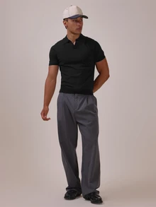 Musero Muscle Fit Knit Polo Neck Top Spring Summer Essentials - Black - View 2