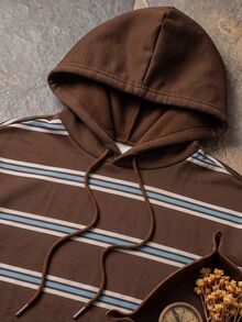 Resyla Hot-Selling Color-Block Striped Hooded Long Sleeve Sweatshirt - Brown - View 3