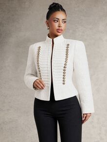 Silquee Women's Double-Breasted Long Sleeve Elegant Fashion Jacket - White - View 8