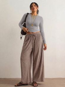 SHEIN VCAY 大尺碼女款黑色長袖圓領保暖內搭衫，腰部抓皺收腹 T-shirt 冬季 - 淺灰色 - 查看 8