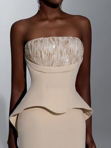 Elitara Elegant Minimalist Khaki Sequin Embroidered Patchwork Knit Tube Top 2 In 1 Mermaid Tail Skirt With Train, Suitable For Formal Occasions And Evening Gowns - Khaki - View 5