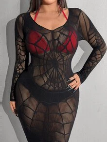 Whyspr Plus Size Women Hollow Out Sexy Date Dress - Black - View 1