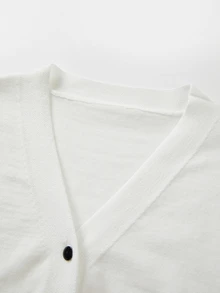 SHEIN Women V Neck Button Down Cropped Knit Cardigan, Long Sleeve Solid Lightweight Knitted Sweater - White - View 7