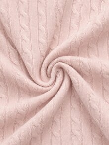 Rina Fox Scoop Neck Half Button Front Crop Cable Knit Sweater - Baby Pink - View 7