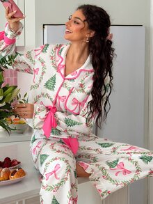 SweetSlumber Christmas Print Contrast Piping PJ Set - Multicolor - View 1