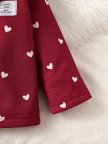 SHEIN 女嬰復古碎花連帽夾克，拉鍊開合，保暖內裡，休閒時尚冬季外套，適合秋季 - 酒紅色 - 查看 6