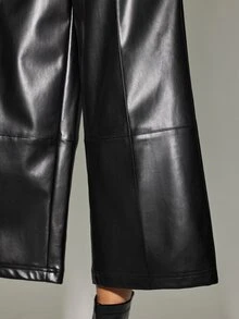 Anewsta Essential Elegant Black PU Straight Leg Ankle Pants With Center Seam For Women, Spring/Autumn Weekend Party - Black - View 6