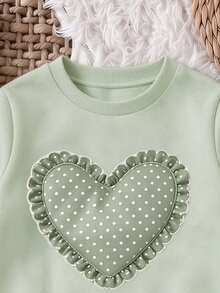 Baby Girls Heart Patchwork Sweatshirt & Straight Pants Set, Cream & Brown, Polka Dot (2 Pcs) Fall Winter - Multicolor - View 4