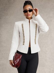 Silquee Women's Double-Breasted Long Sleeve Elegant Fashion Jacket - White - View 1