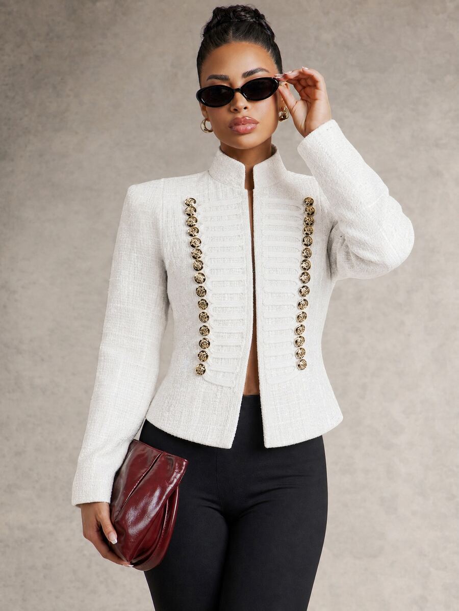 Silquee Women's Double-Breasted Long Sleeve Elegant Fashion Jacket - White - View 1