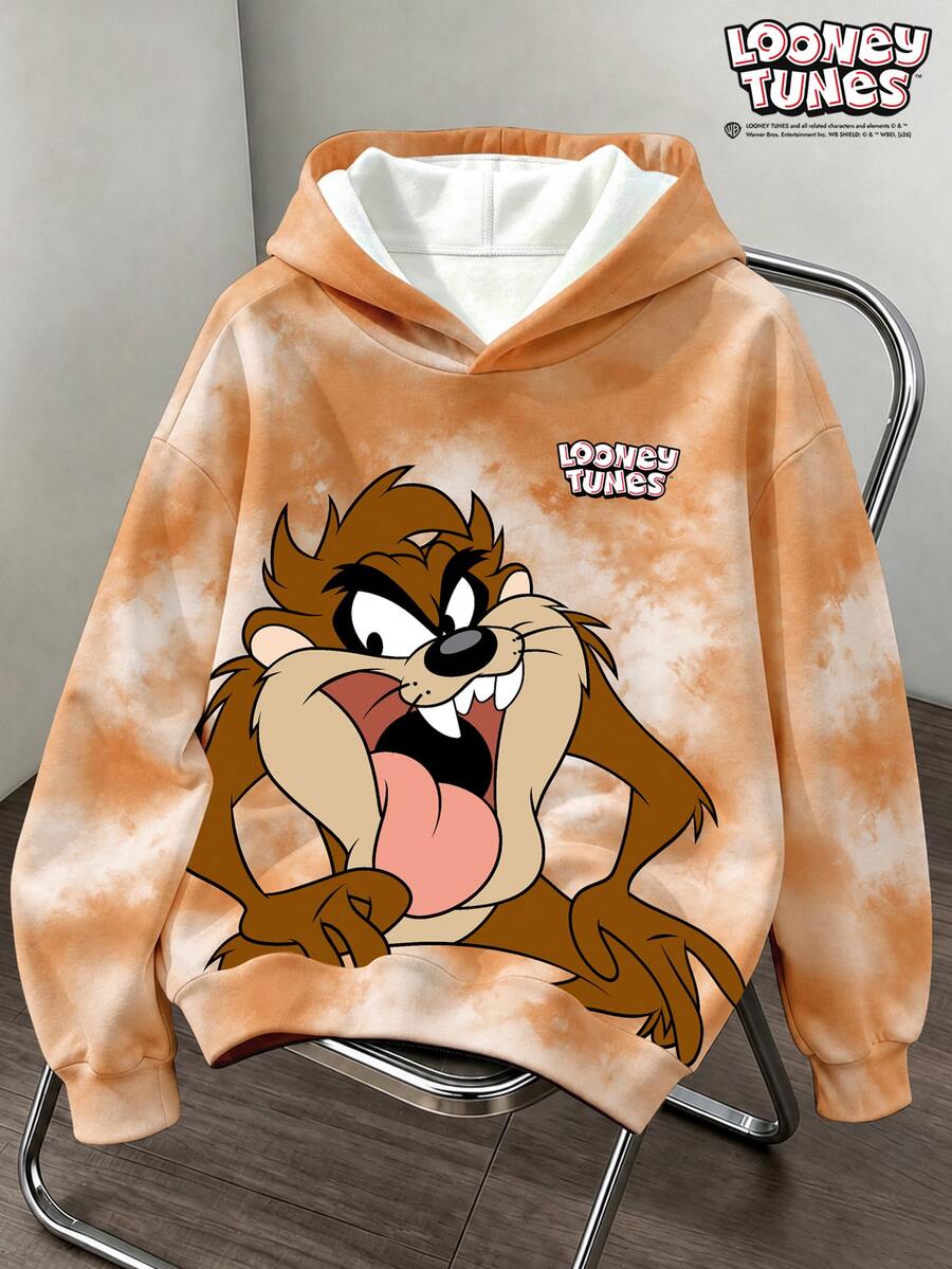 LOONEY TUNES X SHEIN Daypath 男士紮染卡通圖案連帽保暖內裡連帽衫 - 彩色 - 查看 1