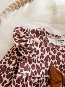 Loomiva 2pcs Newborn Baby Casual Comfortable Leopard Print Pattern Round Neck Pullover Long Sleeve Top And Solid Color Pants Set - Coffee Brown - View 3