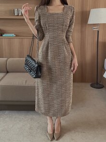 Women Midi Dresses - Khaki - View 5