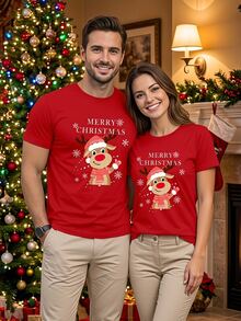 Manfinity Homme Men 1pc Christmas Print Short Sleeve Tee - Red - View 1