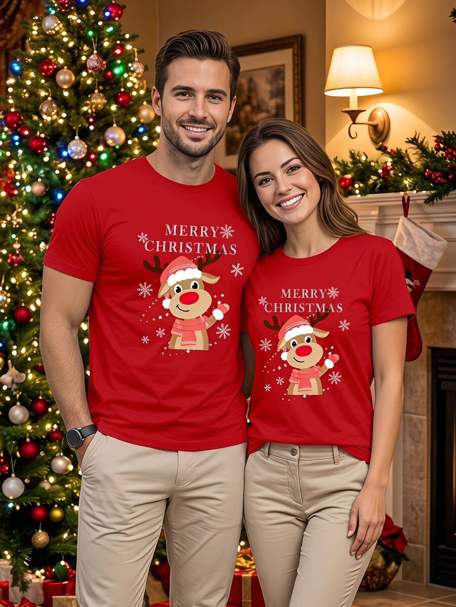 Manfinity Homme Men 1pc Christmas Print Short Sleeve Tee - Red - View 1