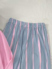 SHEIN 青少年女孩休閒日常百搭舒適寬鬆圓領居家服 - 粉色 - 查看 4