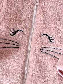 SHEIN 女嬰卡通圖案休閒日常連身連帽長褲 - 粉色 - 查看 4