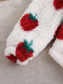 SHEIN 2pcs/Set Baju dan Legging Rajut Kasual Modis Model Bahu Jatuh untuk Anak Perempuan dengan Gambar "Senyum" - Merah - View 7
