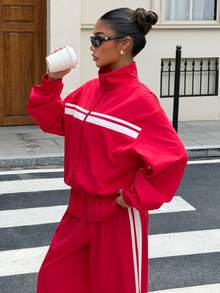 Muchica Women's New Autumn Red Open Front Jacket And Pants Set For Going Out, Streetwear, Y2K,Fall Clothes For Women - Red - View 5