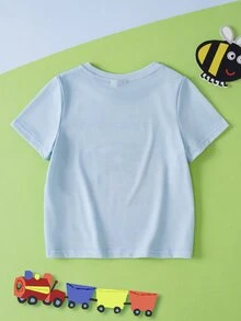Peppa Pig X SHEIN Young Boy Letter Cartoon Print Casual Daily Short Sleeve T-Shirt - Blue - View 2