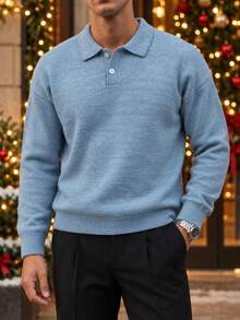 Manfinity Hypemode Men's Solid Color Casual Versatile Daily Wear Long Sleeve Sweater - Baby Blue - View 6