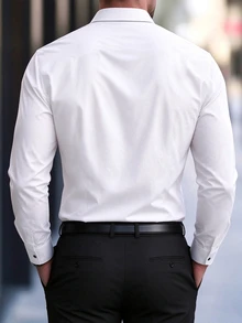 Manfinity Mode Men Polka Dot Contrast Trim Pocket Patched Shirt - White - View 2