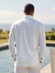 AKNOTIC Men's Knight Print Long Sleeve Single-Breasted Casual Shirt - White - View 2
