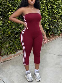 Slaydiva جمبسوت كاجوال يومي بدون حمالات بتصميم كتل لونية للنساء بمقاسات كبيرة - عنابي اللون - مشاهدة 3