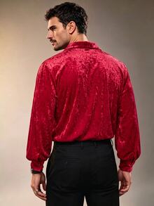 ZURIURI Men's Velvet Ribbon Mature Vibe Vintage Drape Burgundy Long Sleeve T-Shirt - Burgundy - View 2