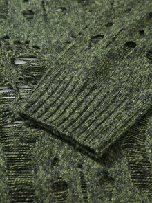 Claim Dot Men Solid Ripped Drop Shoulder Sweater, For Fall, Long Sleeve Top Goth,Y2k,Streetwear - Army Green - View 6