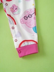 Peppa Pig X SHEIN 女嬰圓領長袖休閒連身褲 Peppa Pig - 白色 - 查看 5