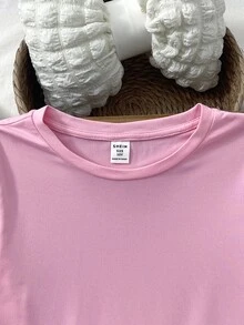 SHEIN 青少年女孩休閒日常百搭舒適寬鬆圓領居家服 - 粉色 - 查看 3