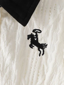 SHEIN Baby Girl Knight Embroidery Polo Collar Long Sleeve Casual Dress - White - View 6