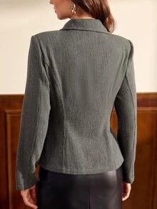 Vintamour Women's Striped Casual Commute Travel Long Sleeve Blazer Jacket - Grey - View 2