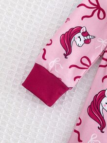 SHEIN 女嬰獨角獸印花長袖連身衣 - 粉色 - 查看 8