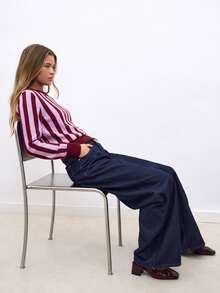 Nöista Vertical Stripes Round Neck Knit SWEATER - Purple - View 4