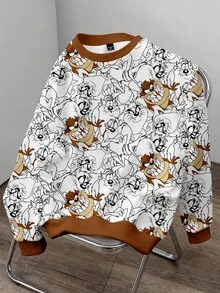 LOONEY TUNES X SHEIN Daypath 男士卡通印花休閒日常長袖衛衣 - 彩色 - 查看 5