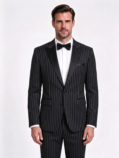 Manfinity Mode Men Pininstripe Suits 2 Pieces Regular Fit Stripe Suit Men's Tuxedos Prom Jacket And Pants Business Set Fashion
