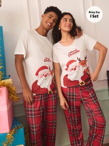 Chillnights Couples Cute Cow Cartoon Print Men's Loungewear Set - Red and White - View 6