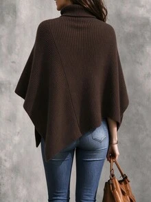INAWLY Áo len nữ màu trơn phong cách thường ngày đa năng mặc hàng ngày - màu nâu - Xem 2