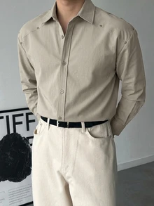 DAZY Spring/Autumn Solid Color Commuter Korean Style Men's Shirt - Apricot - View 3