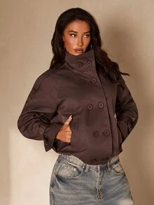 Glamine Double Breasted Raglan Sleeve Trench Coat - Brown - View 6