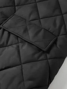 Easura Plus Size Women's Plush Patchwork Casual Versatile Winter Padded Coat - Black - View 12