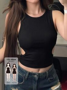 Livesso Tall ملابس علوية نسائية بدون أكمام بقصة جانبية مفتوحة ضيقة كاجوال - الأسود - مشاهدة 1